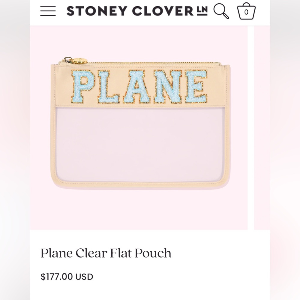 Stoney Clover Lane Plane Clear Flat Pouch in Sand NWT